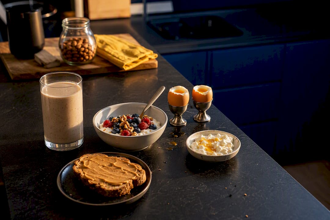 Options rapides de petit-déjeuner riches en protéines sur la table