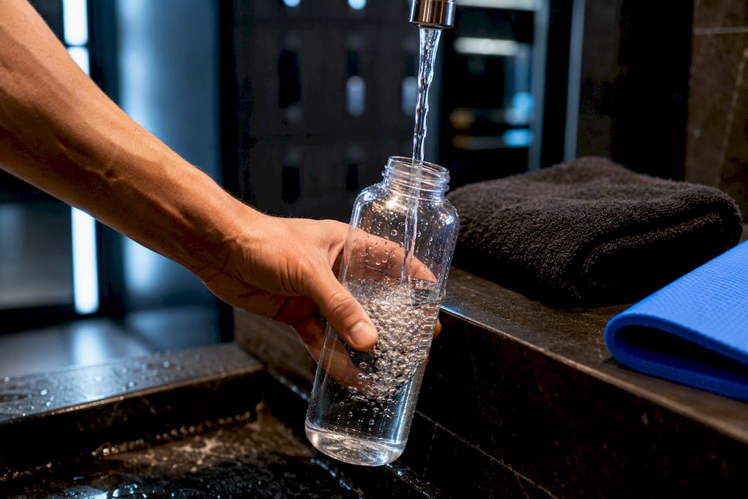 Bouteille d’eau remplie dans un vestiaire