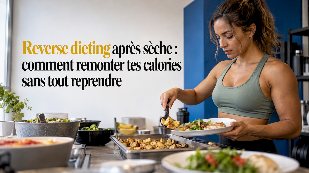 Une sportive qui ajoute des pommes de terre dans son assiette