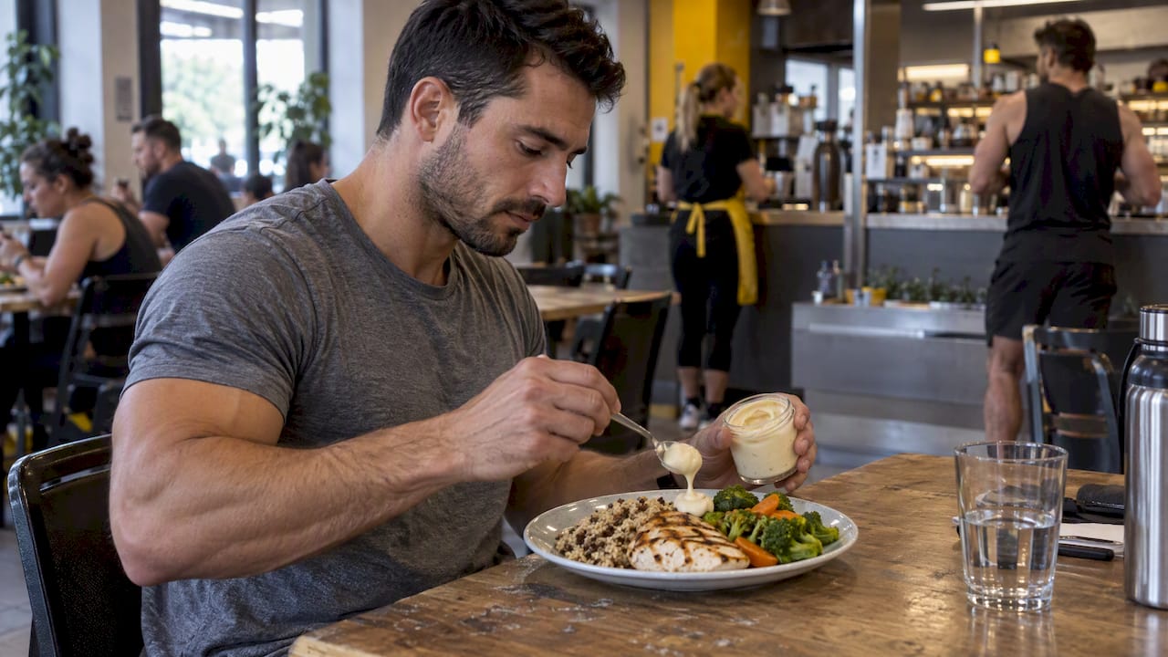 Assiette de volaille et légumes accompagnée de mayonnaise