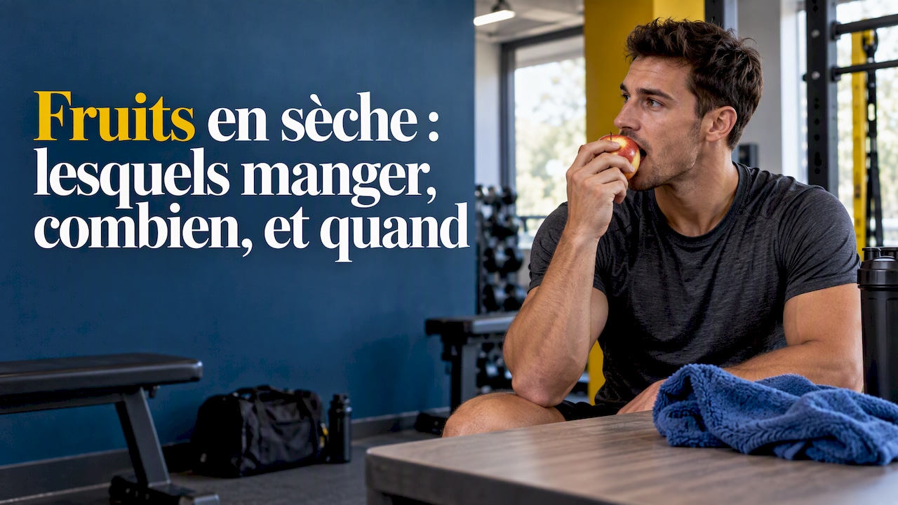 Un athlète croque dans une pomme fraîche
