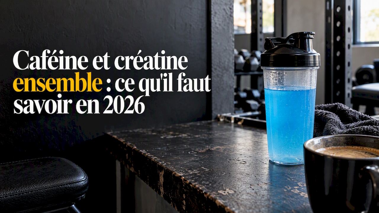 Café et shaker de créatine posés sur le comptoir