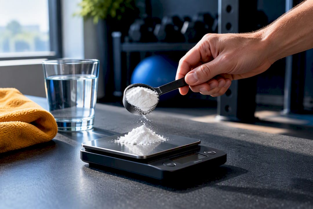 Une main en train de peser une dose de poudre blanche
