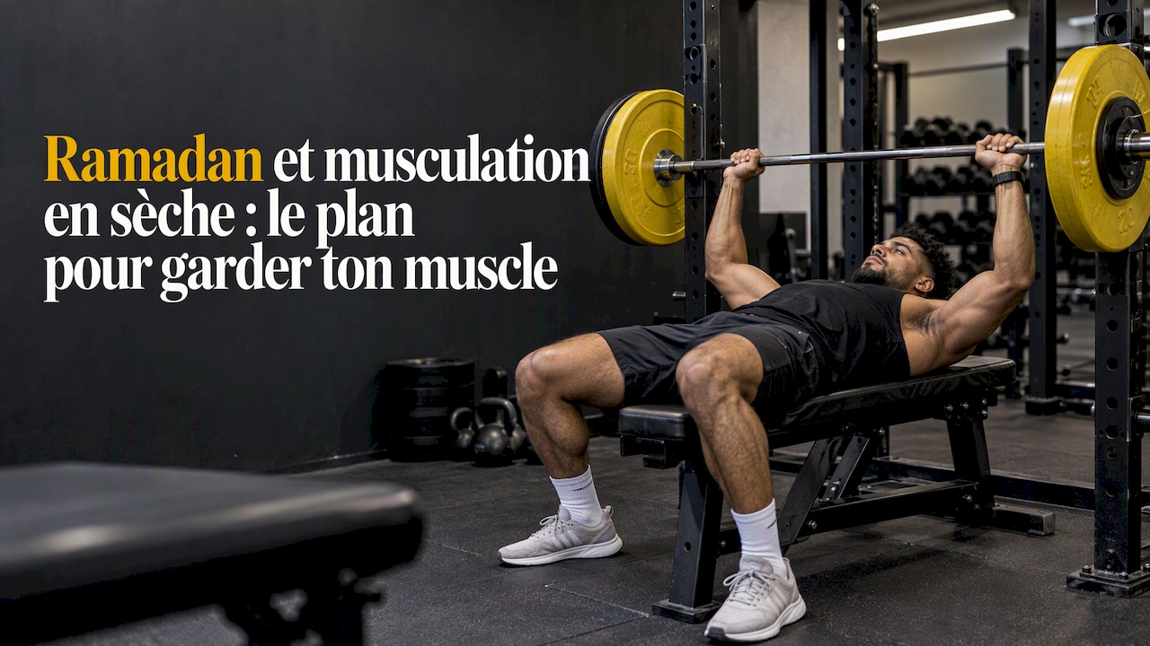 Personne qui fait du développé couché dans une salle de sport la nuit